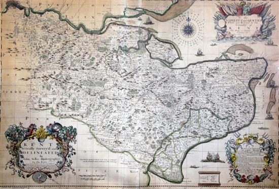 John Seller (fl.1658-97) Kent Actually Surveyd and Delineated engraved by John Oliver & Richard Palmer (for 1698 Saxton Atlas?) 24 x